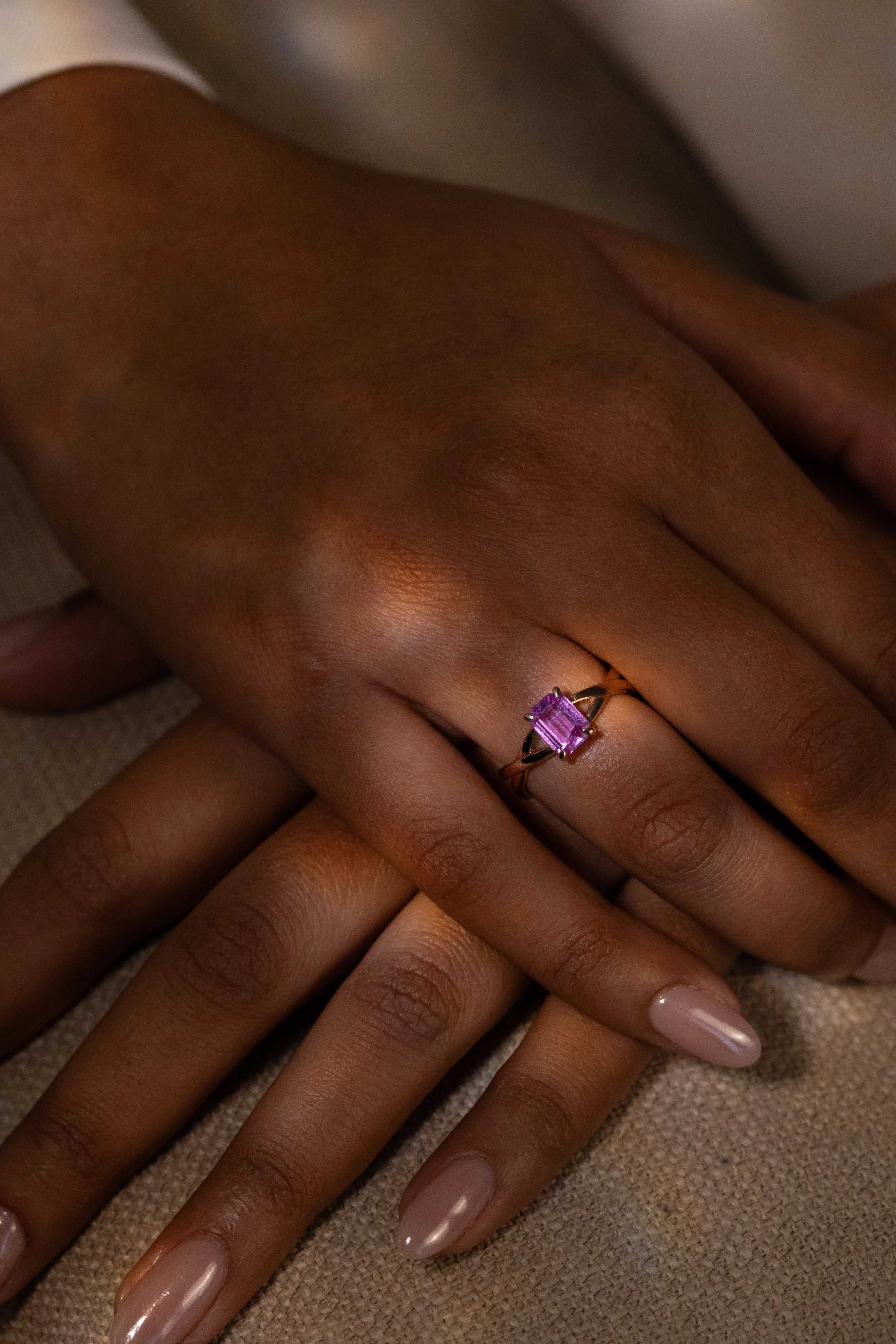 Handmade custom engagement ring with a pink Sapphire