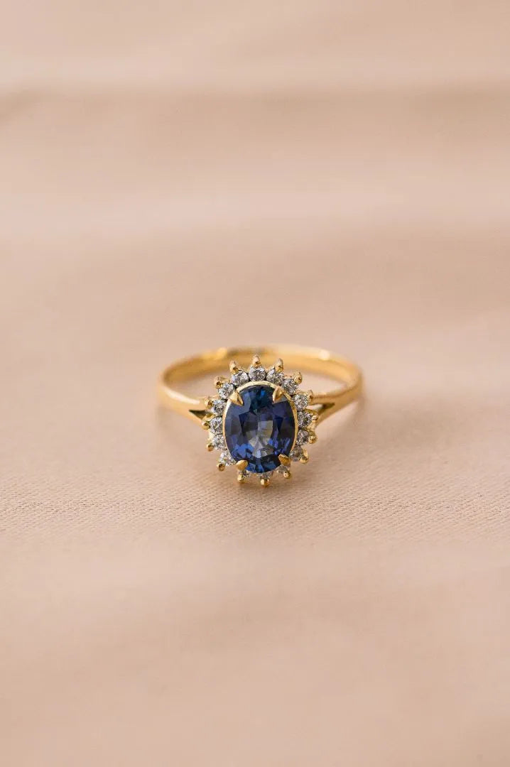 Bespoke sapphire jewellery crafted in Sri Lanka for a Paris-based client, featuring blue sapphire and diamond detailing.