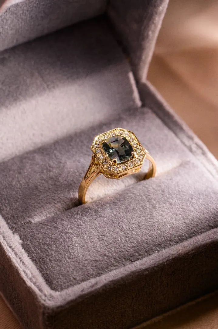 Custom fine jewellery featuring a Ceylon sapphire, created in Sri Lanka as a timeless gift of love and connection.