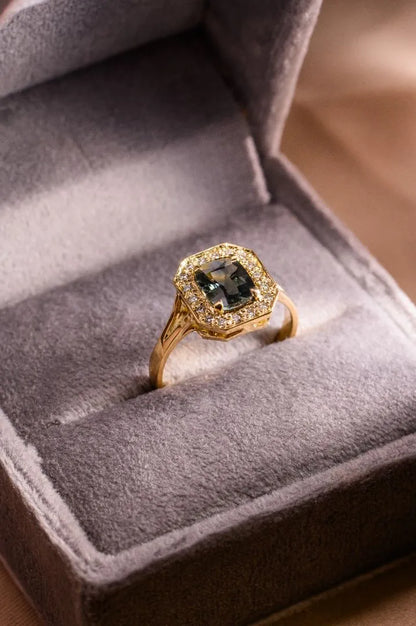 Custom fine jewellery featuring a Ceylon sapphire, created in Sri Lanka as a timeless gift of love and connection.
